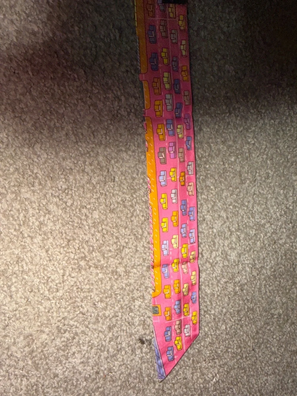 Hermes Pink and Yellow Printed Skinny Twilly - Picture 4 of 6